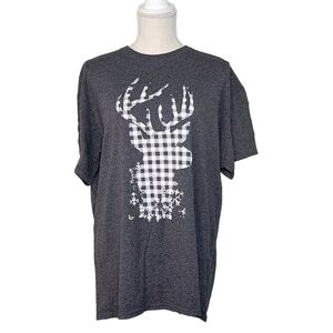Buffalo Plaid Deer Graphic T-Shirt – Delta Pro Weight | Size Large